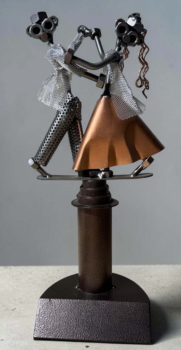 Handmade Metal Nuts and Bolts Tango Dancing Couple Sculpture Figurine